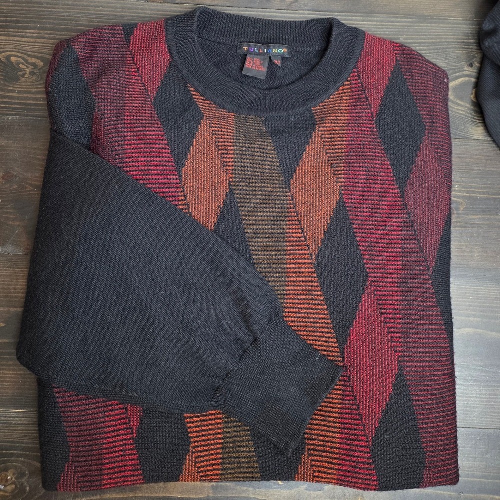Tulliano Vintage 1990s Knit Crewneck Sweater Argyle Sweater‎ XLT Rare